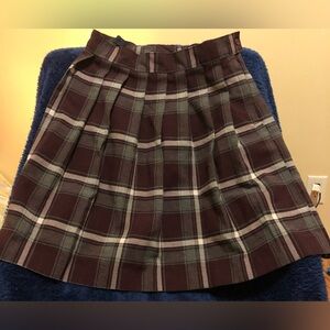 French Toast Girls Long Plaid Pleated Burgundy Skirt Size 8